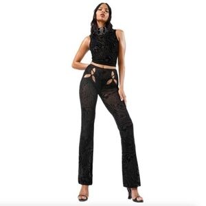 I.AM.GIA Amina Pants Velvet Sheer Straight Cutout Concert Festival Black XXS